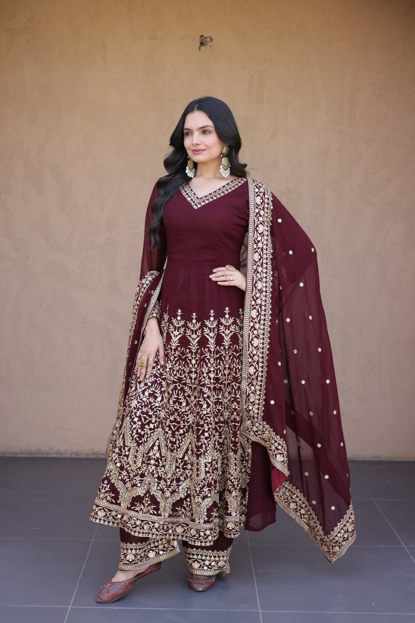 Premium Faux Blooming salwar Suit Set - Wine