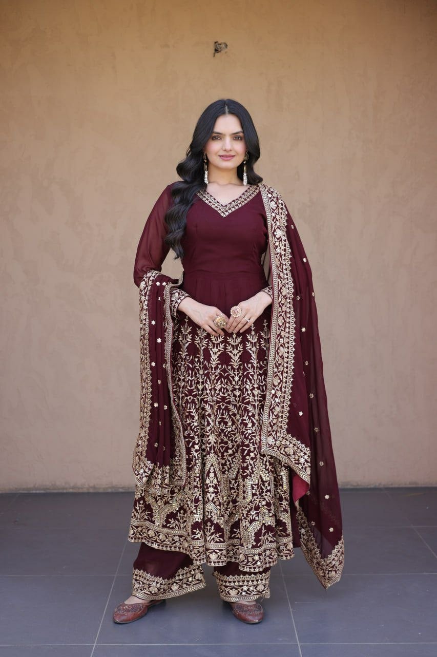 Premium Faux Blooming salwar Suit Set - Wine