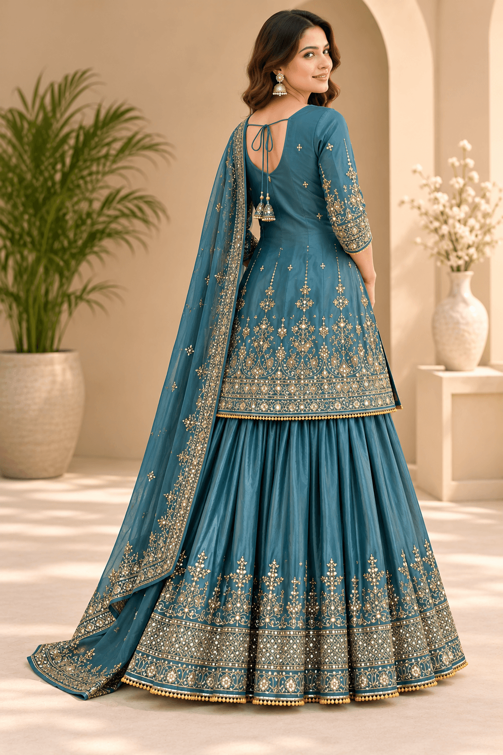 Heavy Chinon Silk Suit Set - Blue