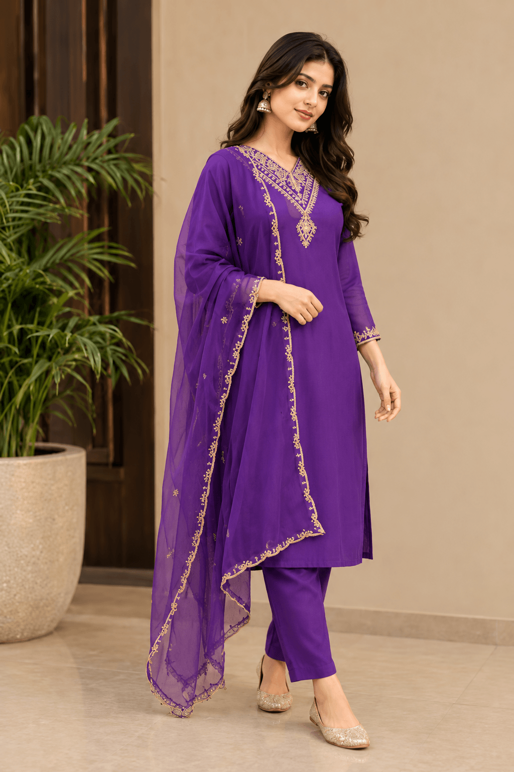 Women's Classic Grace 3-Piece Embroidered Rayon Slub Kurta Set – PAIR-32 - view 2