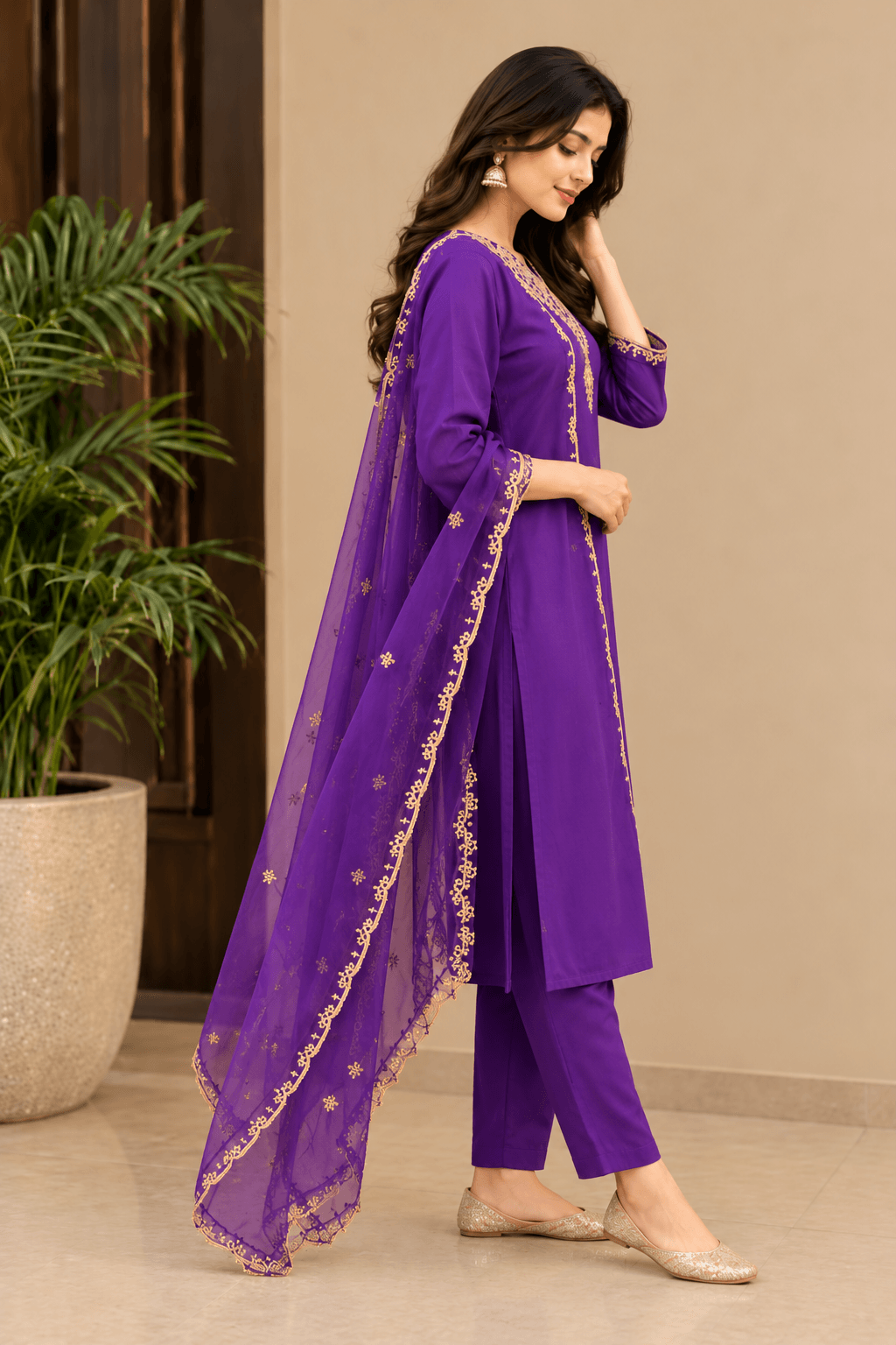 Women's Classic Grace 3-Piece Embroidered Rayon Slub Kurta Set – PAIR-32 - view 4