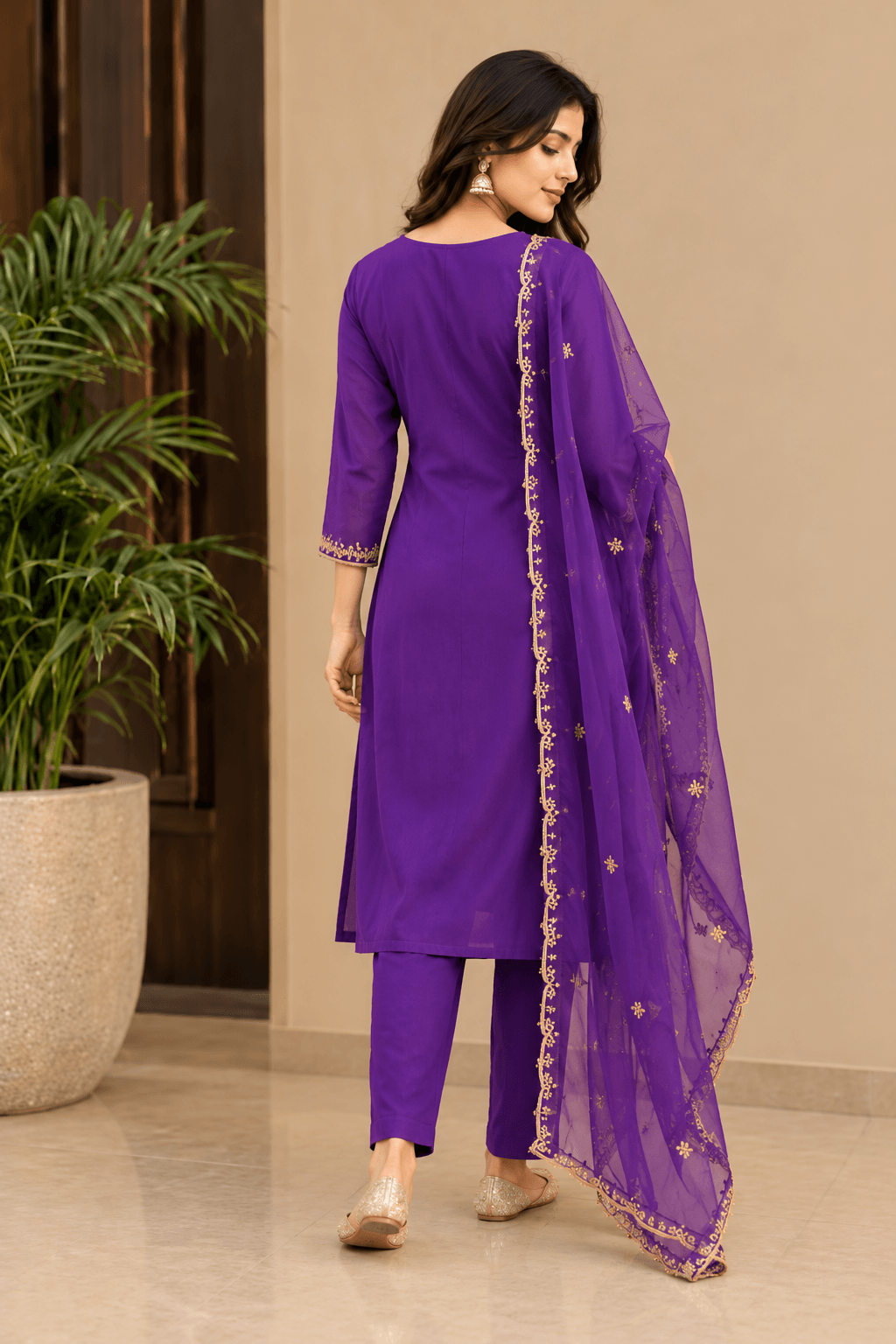 Women's Classic Grace 3-Piece Embroidered Rayon Slub Kurta Set – PAIR-32 - view 3