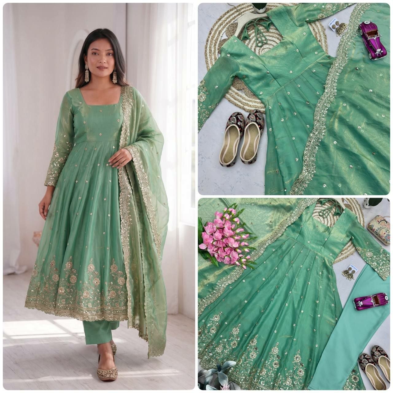 Heavy Two Tone Fandy Anarkali Gown Set - view 2