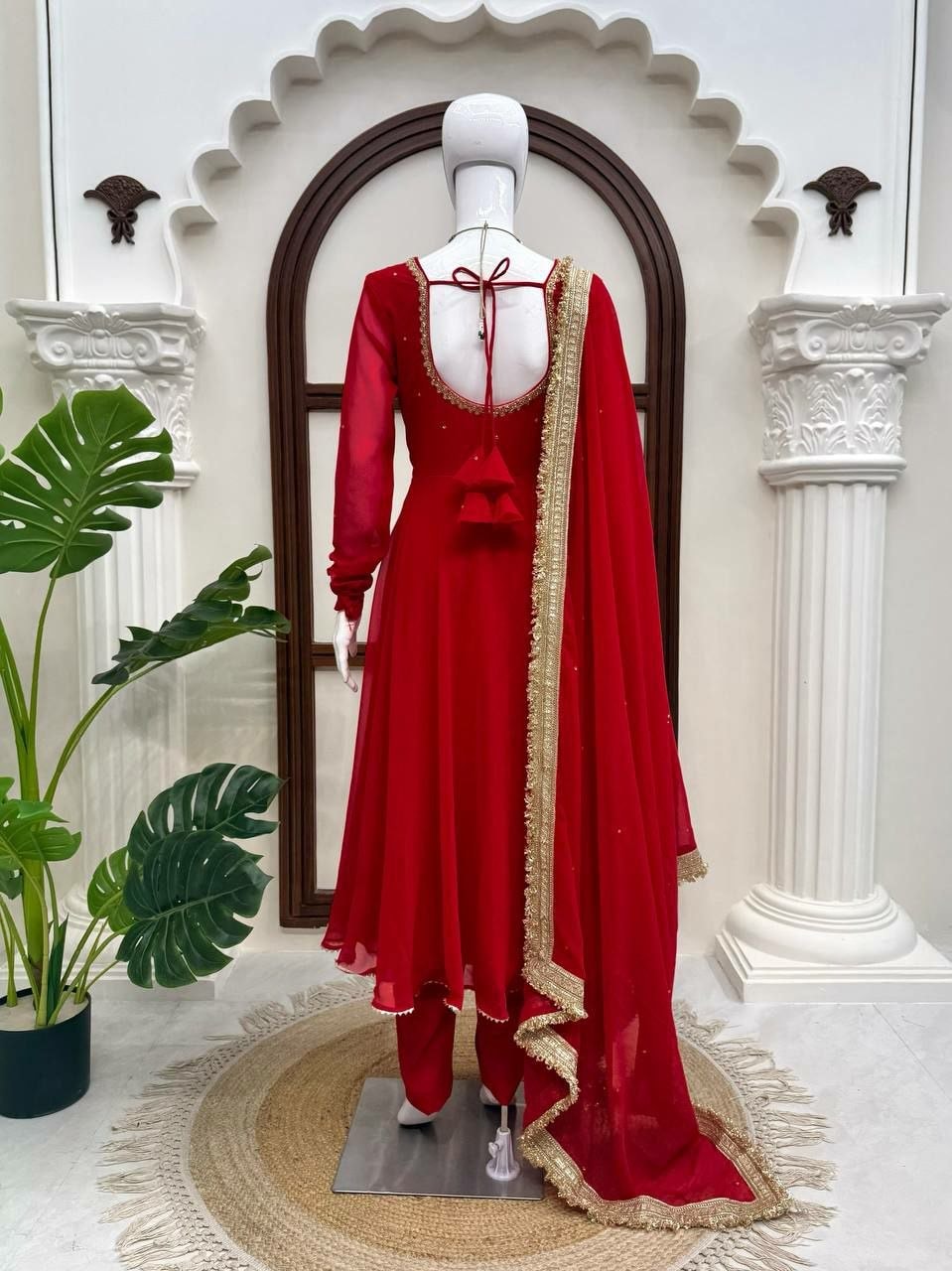 Premium Faux Georgette Suit Set - Red - view 6