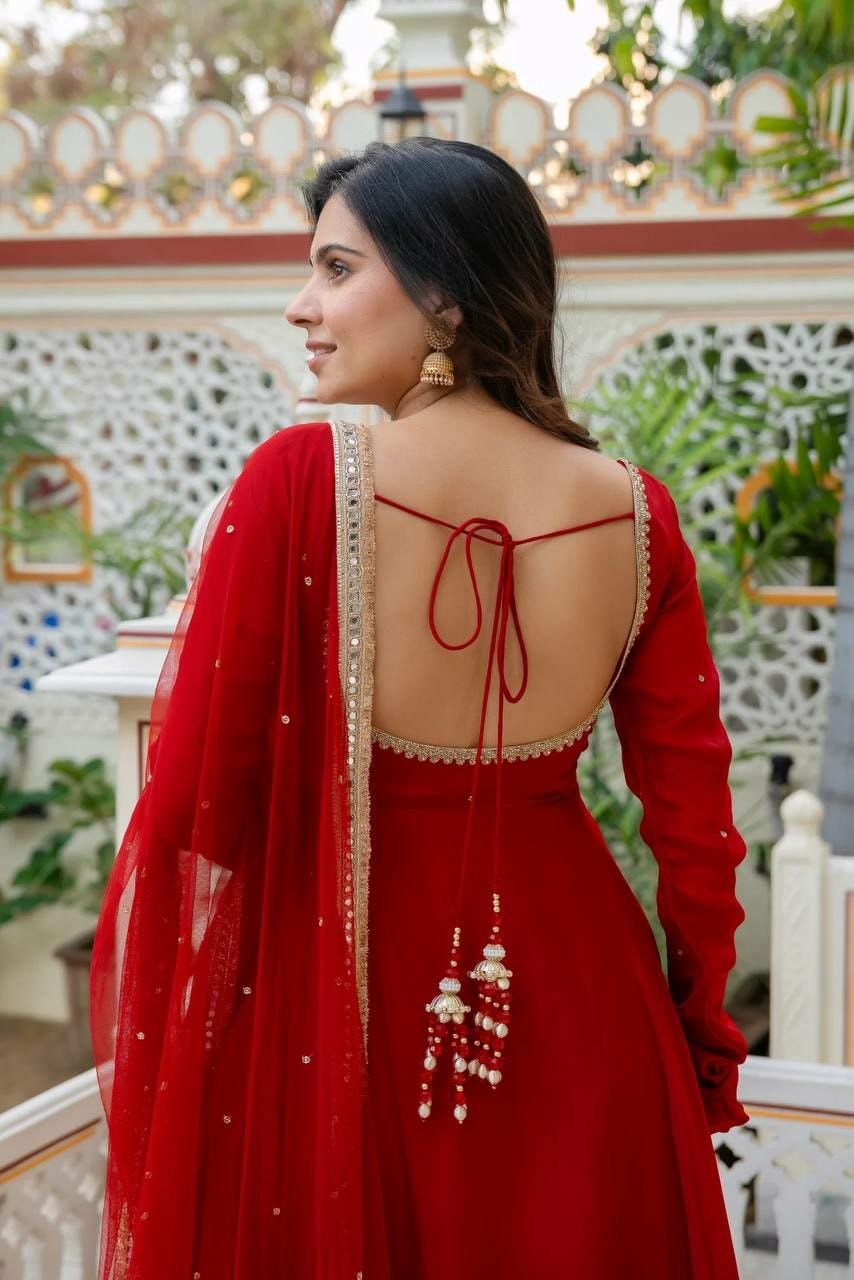 Premium Faux Georgette Suit Set - Red - view 3