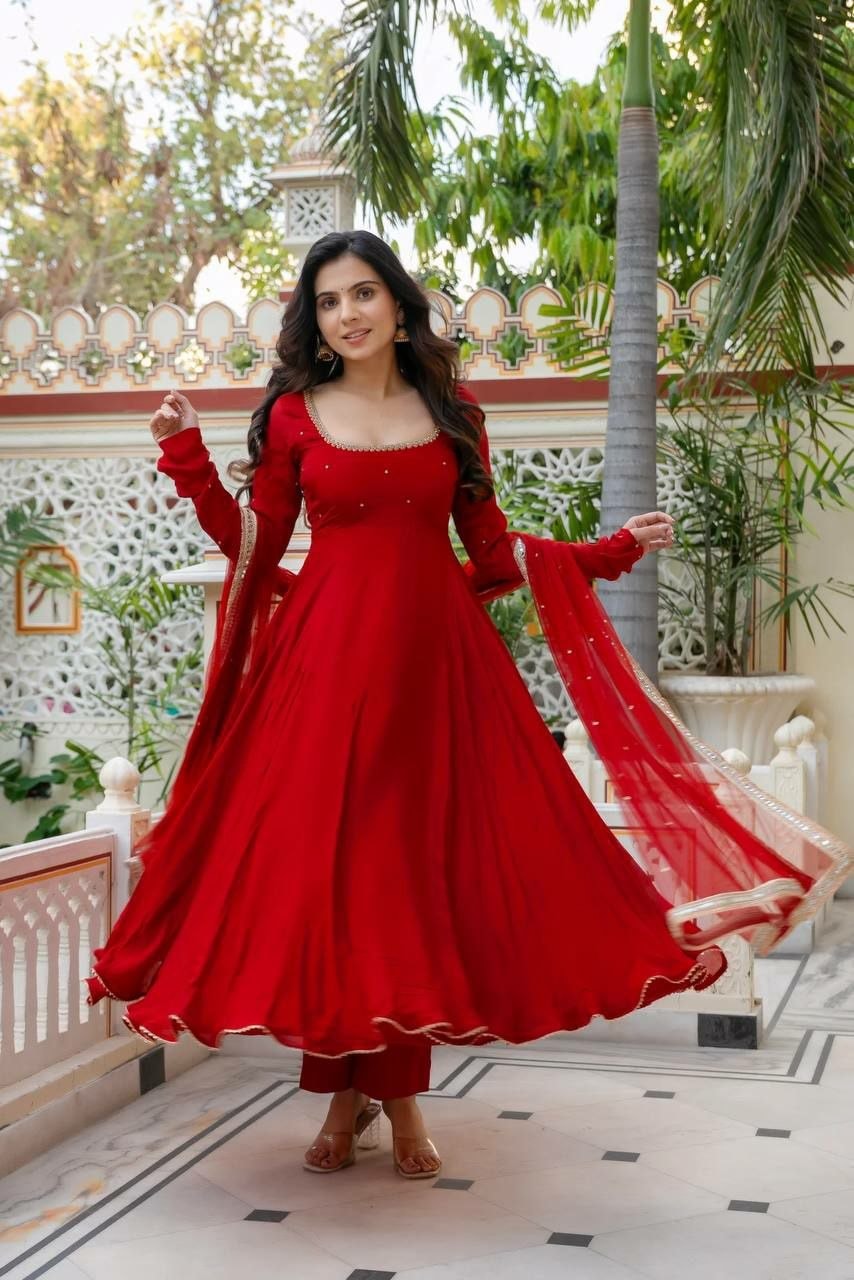 Premium Faux Georgette Suit Set - Red - view 7
