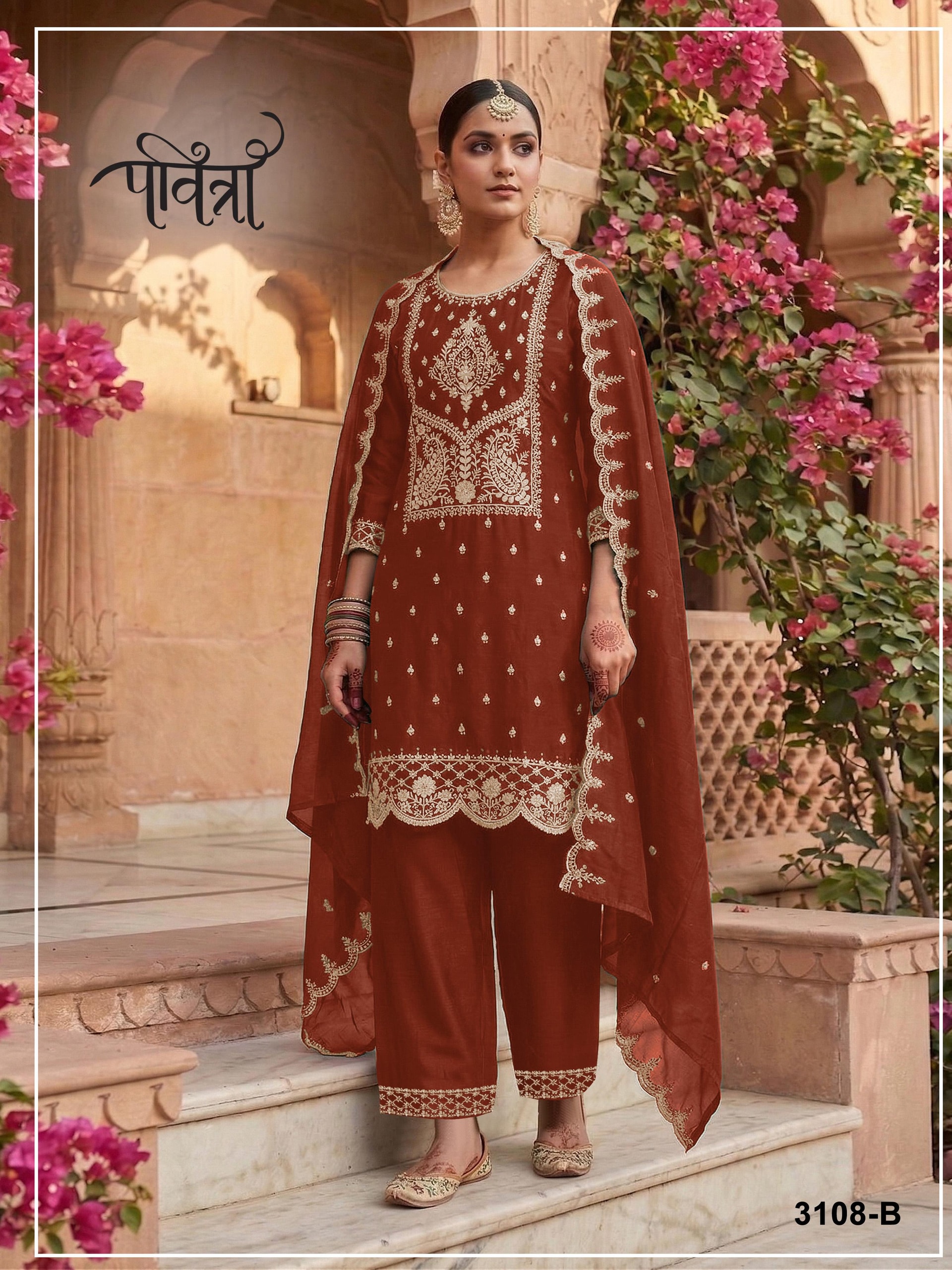 Khadi Cotton salwar Suit Set - Orange - view 2