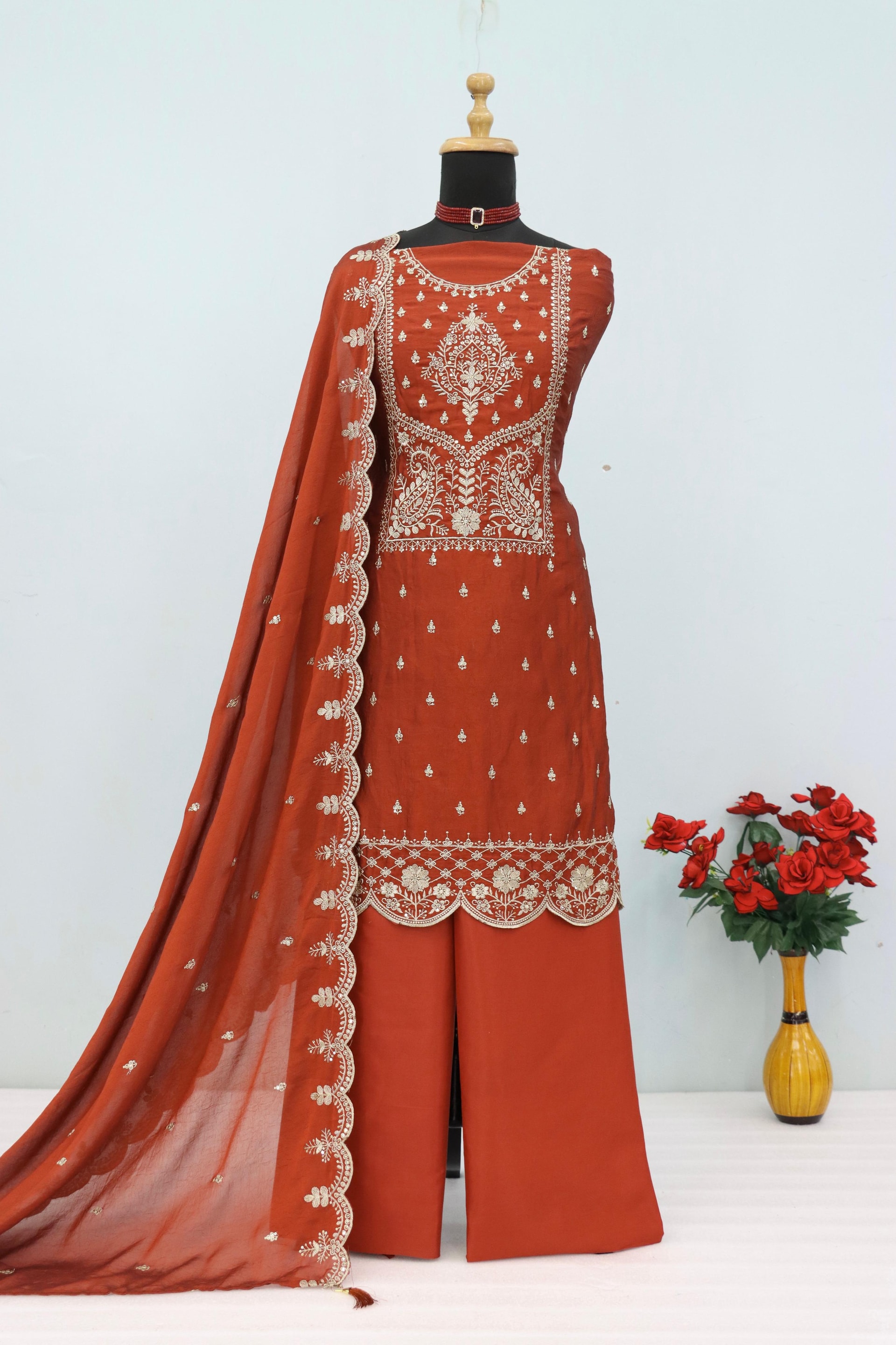 Khadi Cotton salwar Suit Set - Orange - view 3