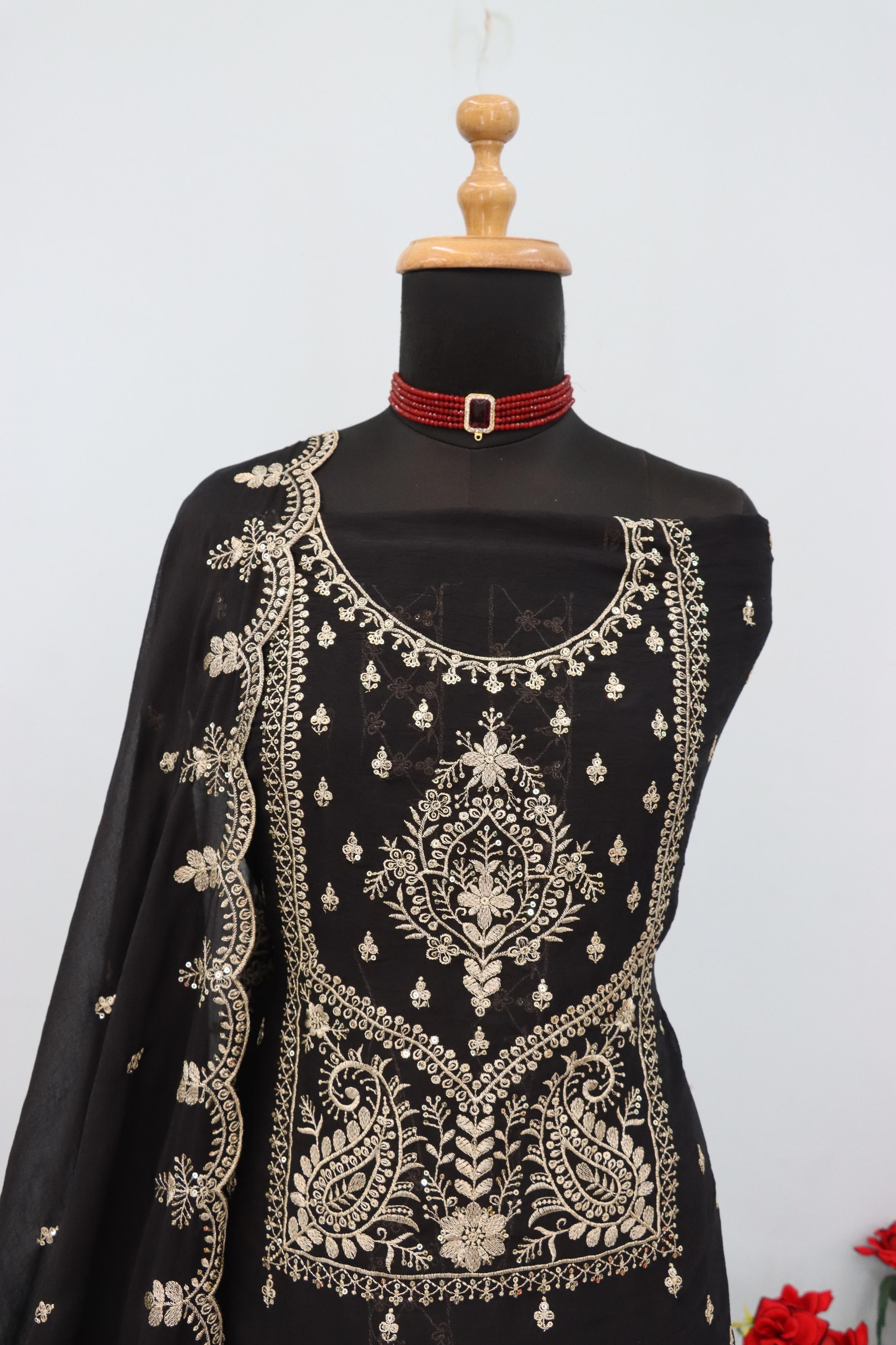 Khadi Cotton salwar Suit Set - Black - view 2