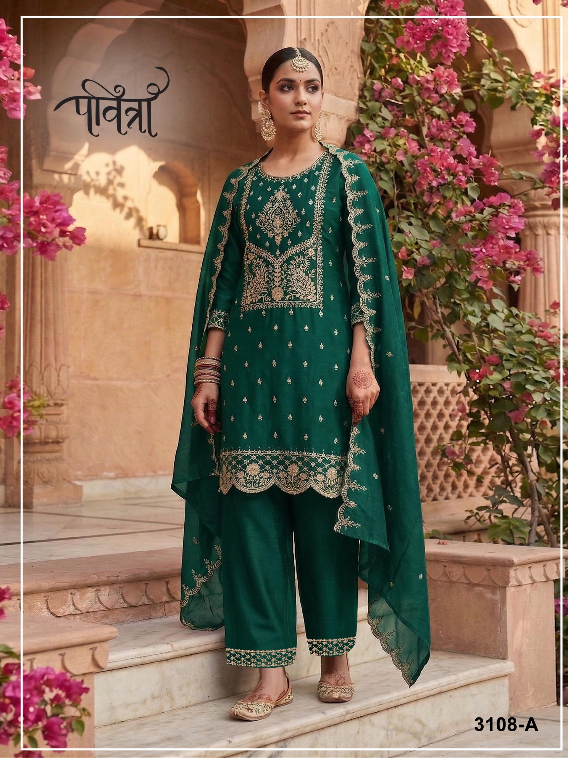 Khadi Cotton salwar Suit Set - Green - view 3