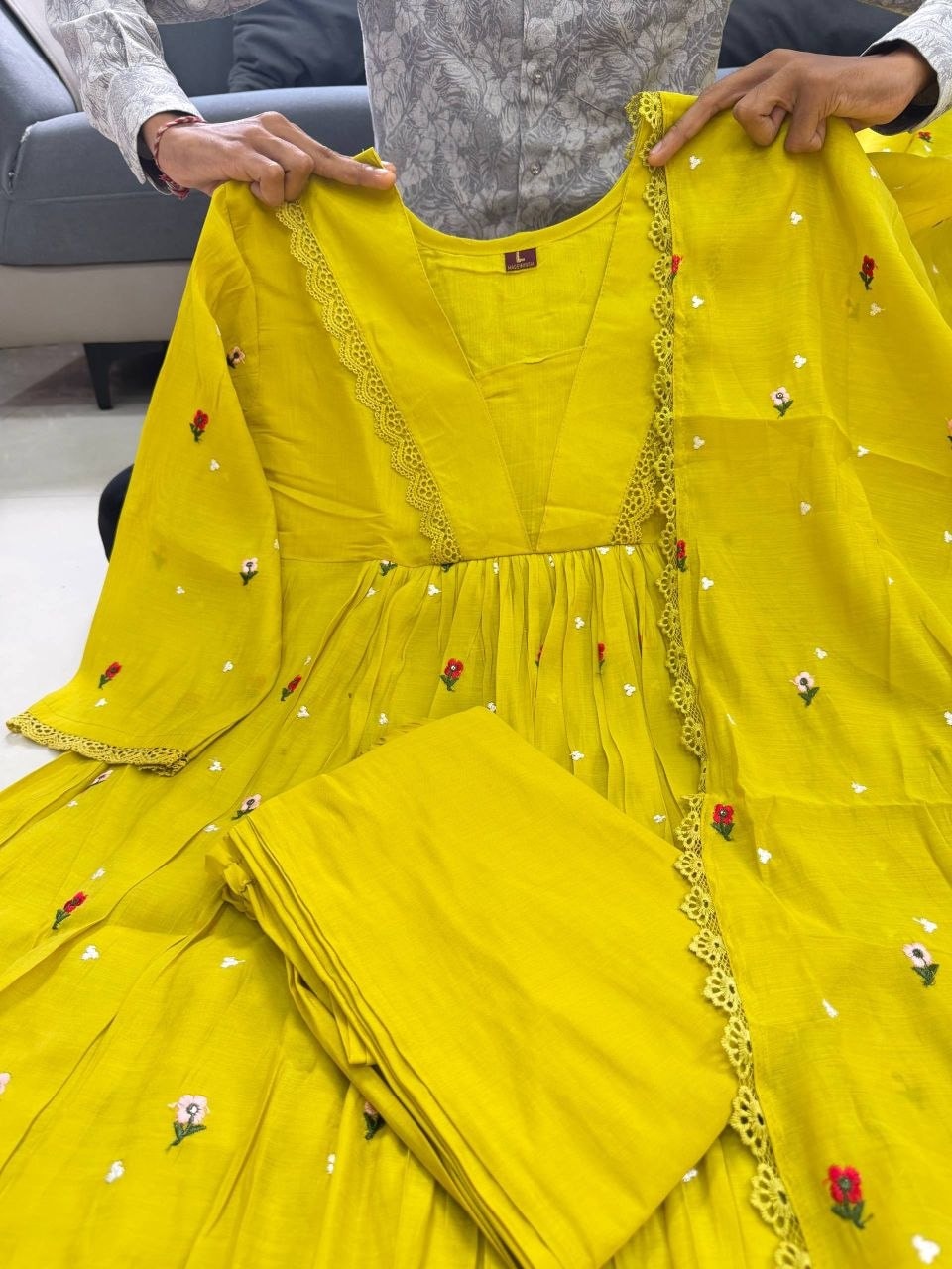 Pure Original Mul Chanderi Suit Set - Yellow - view 2