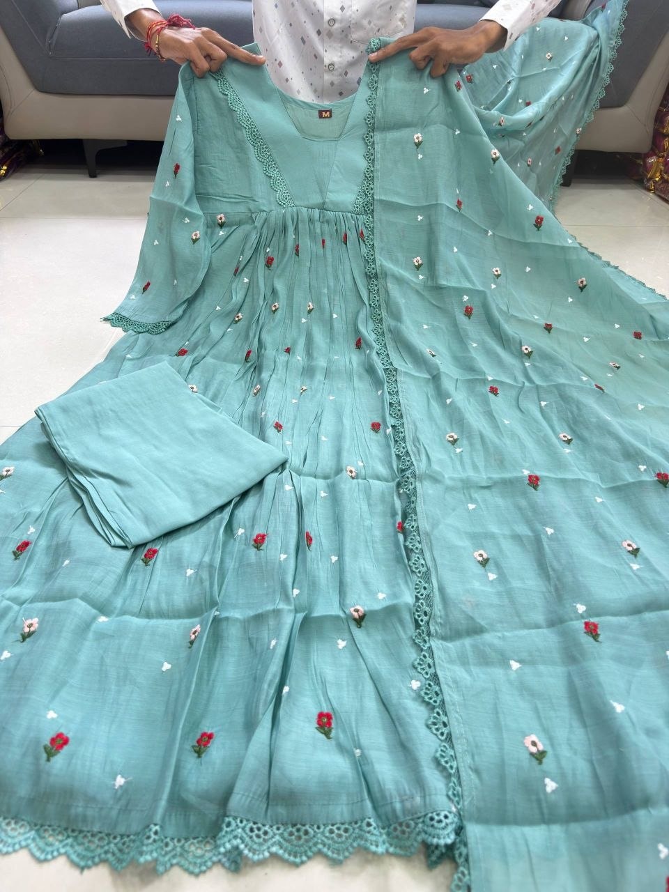 Pure Original Mul Chanderi Suit Set - Blue - view 2