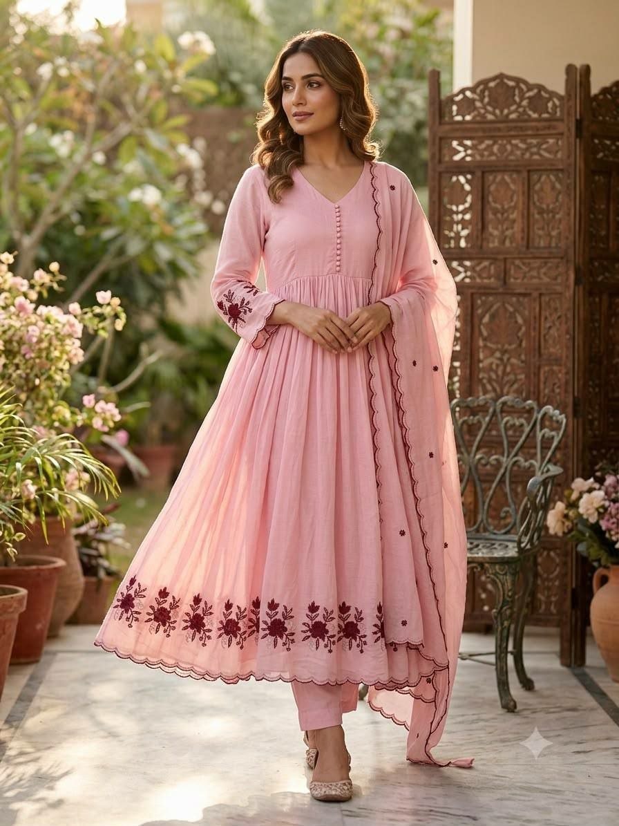 Premium Mul Chanderi Suit Set - Pink - view 3