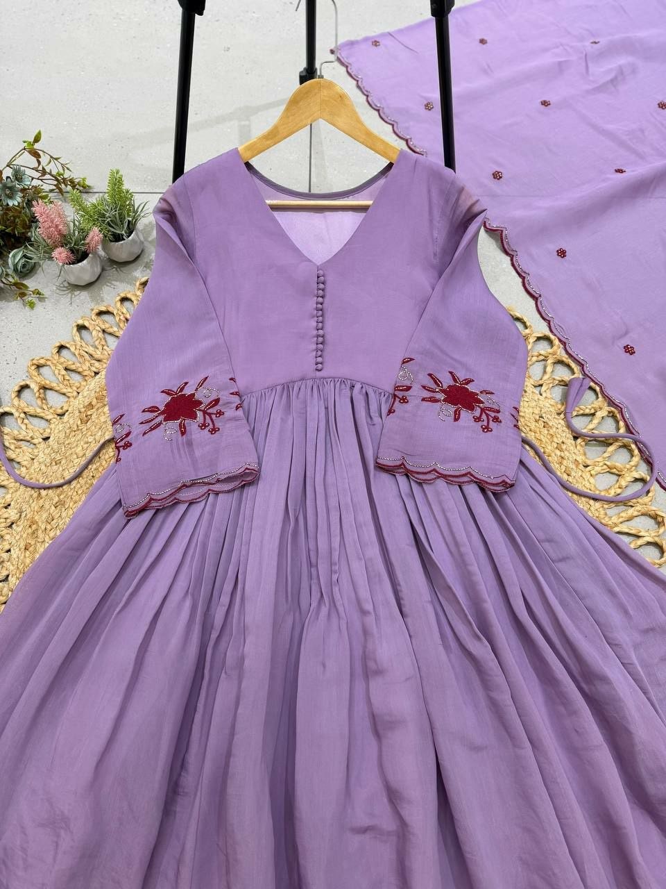 Premium Mul Chanderi Suit Set - Purple - view 2