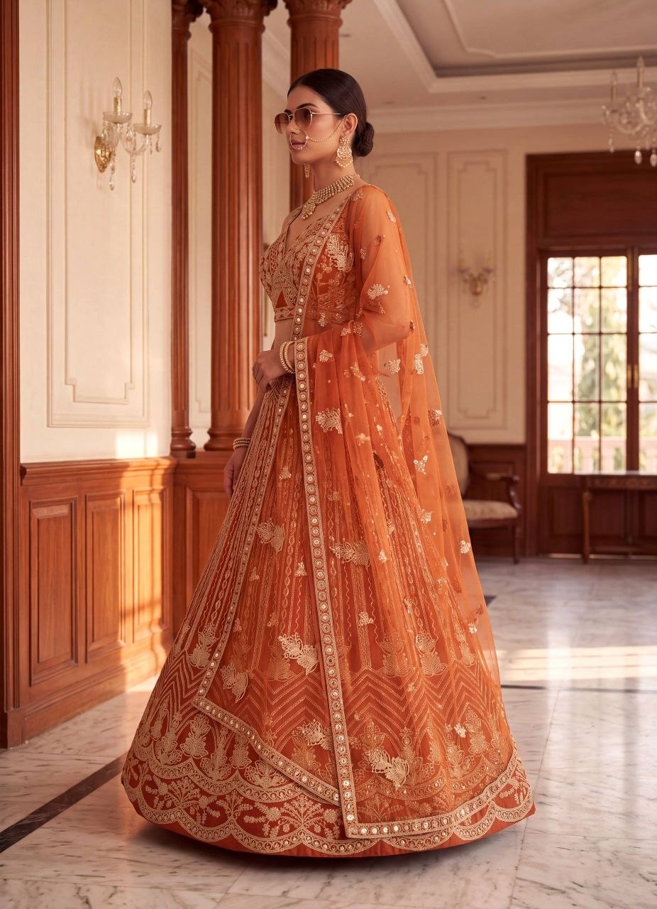 Butterfly Net Designer Lehenga Choli Set - Orange - view 2