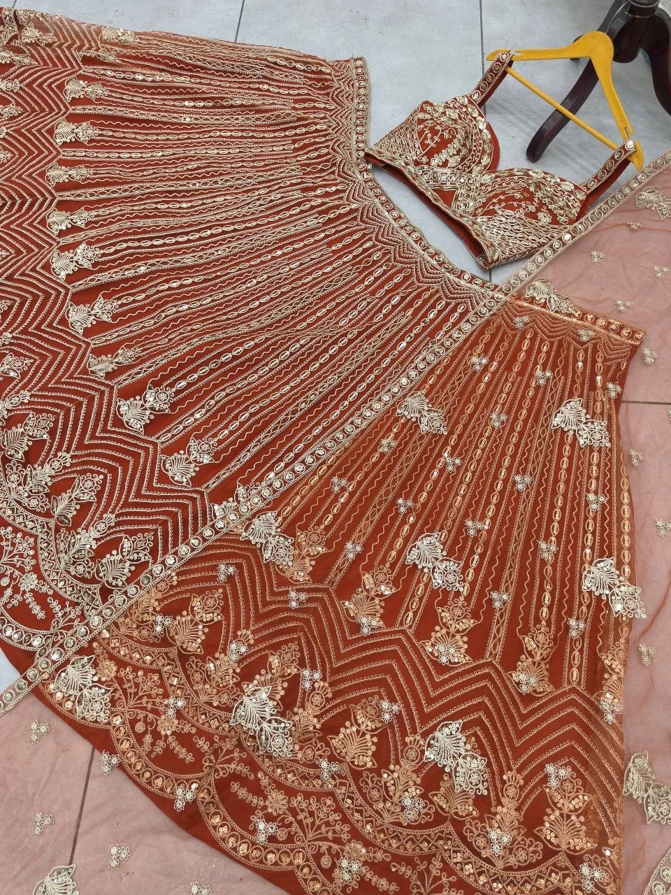 Butterfly Net Designer Lehenga Choli Set - Orange - view 3