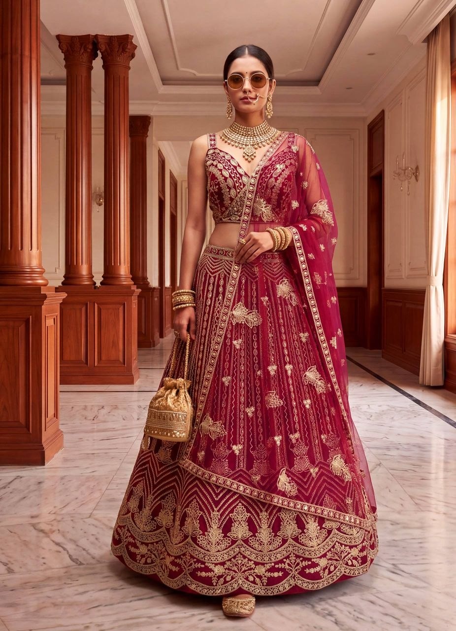 Butterfly Net Designer Lehenga Choli Set - Pink - view 4