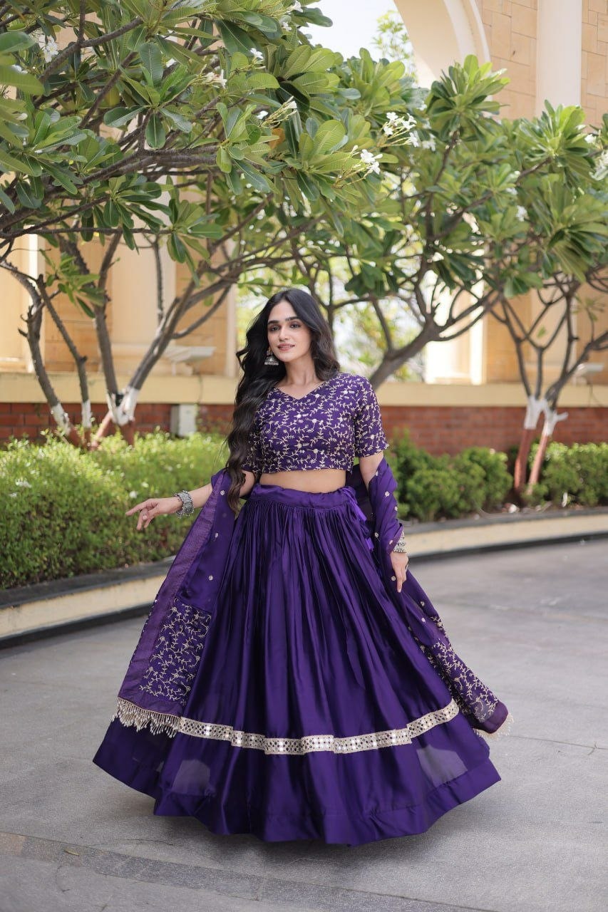 Premium Glory Satin Lahenga Choli Set - Purple - view 1