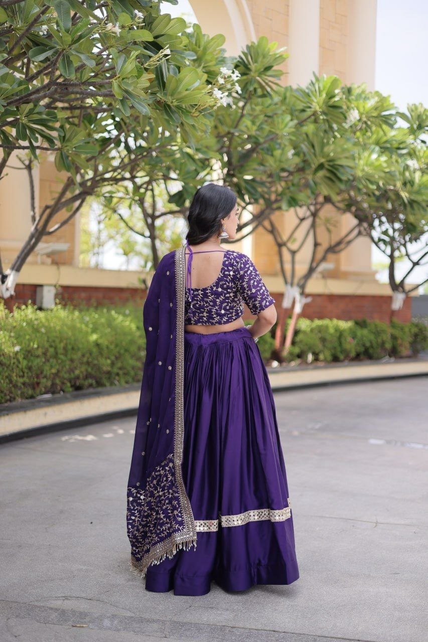 Premium Glory Satin Lahenga Choli Set - Purple - view 3