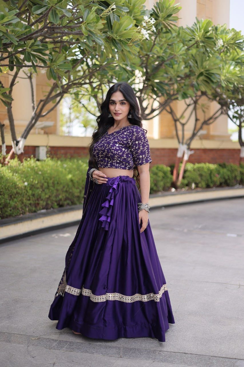 Premium Glory Satin Lahenga Choli Set - Purple - view 2