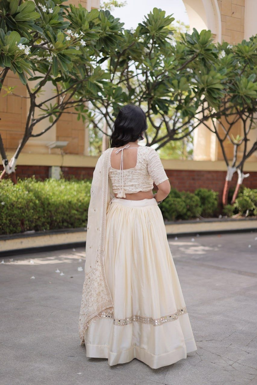 Premium Glory Satin Lahenga Choli Set - White - view 2