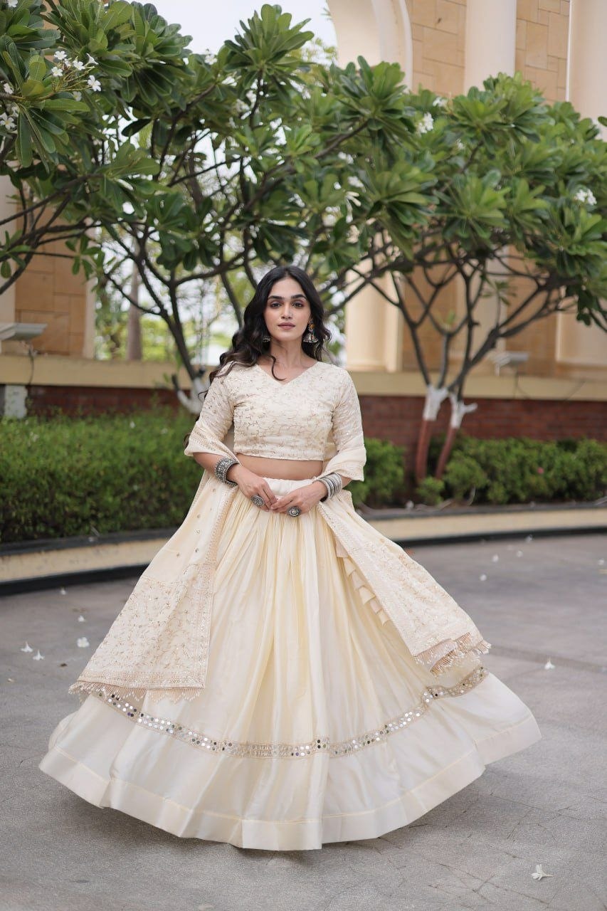 Premium Glory Satin Lahenga Choli Set - White - view 1