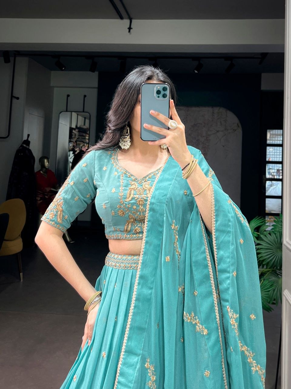 Star Georgette Lahenga Choli Set - Blue - view 2