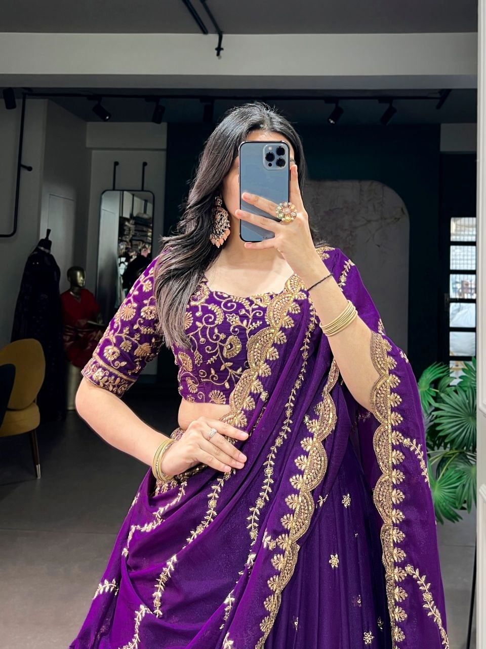 Star Georgette Lahenga Choli Set - Purple - view 1