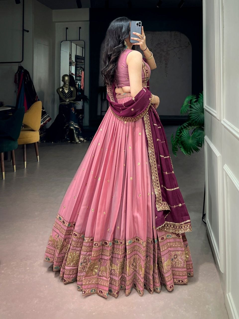 Star Georgette Lahenga Choli Set - Pink - view 2