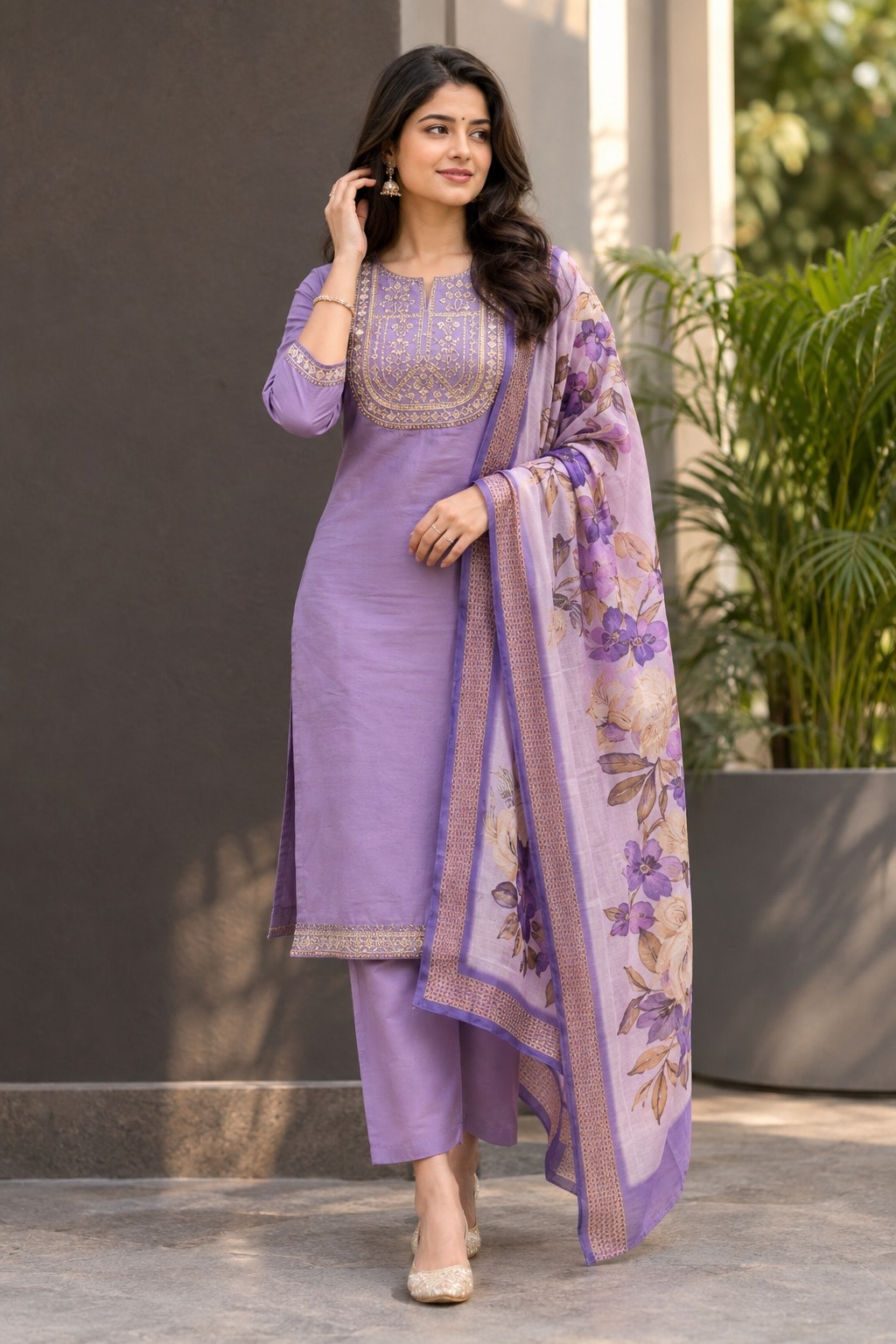 Women's Soft Sophistication 3-Piece Embroidered Rayon Slub Kurta Set – PAIR-11 - view 1