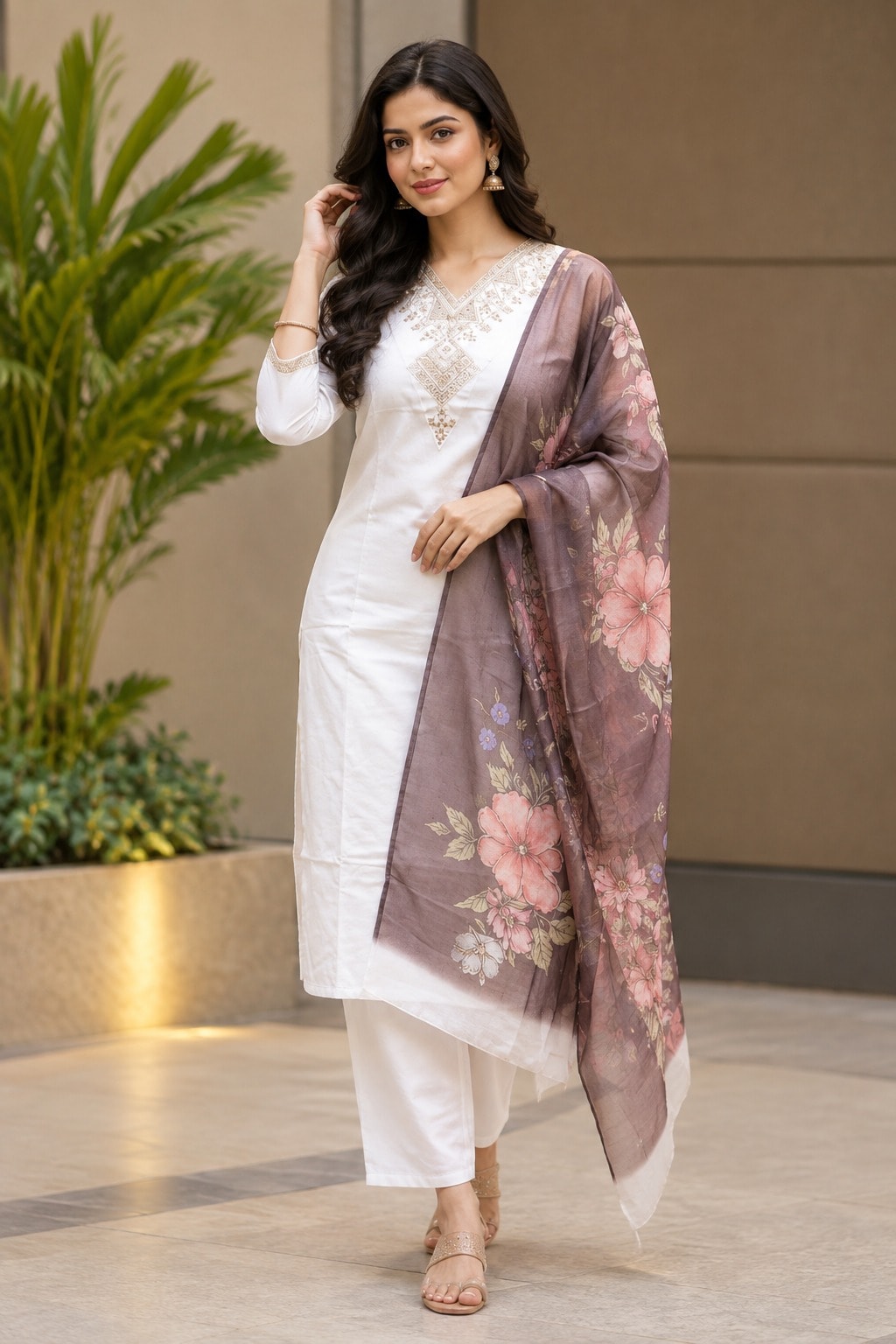 Women's Modern Muse 3-Piece Embroidered Rayon Slub Kurta Set – PAIR-29 - view 1