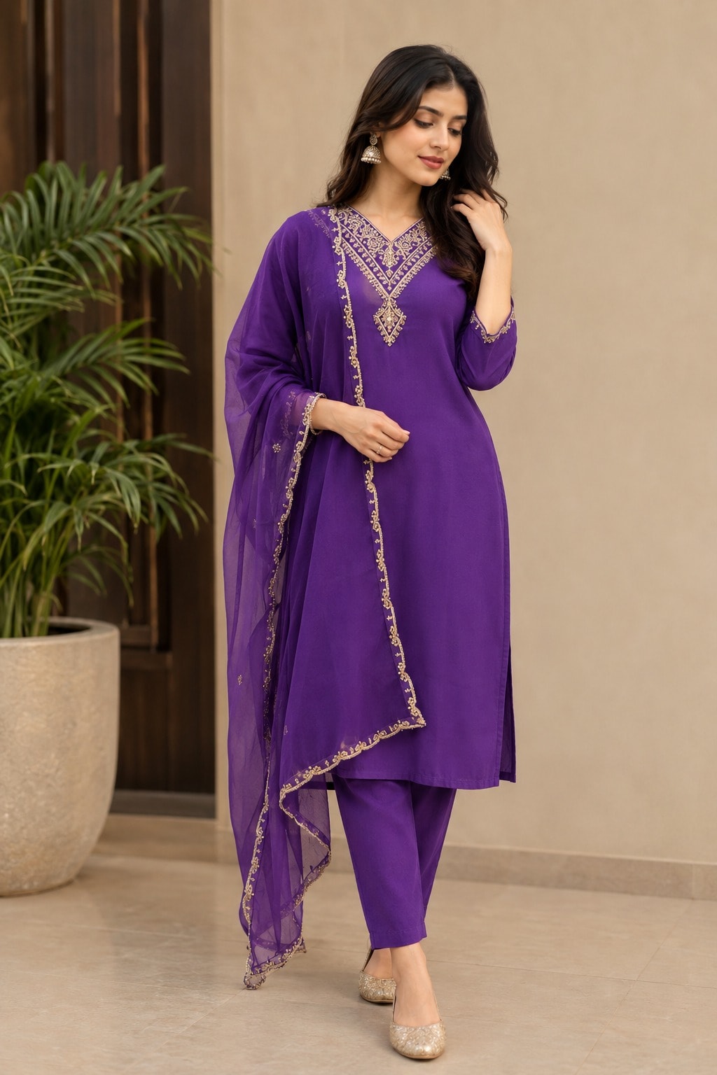 Women's Classic Grace 3-Piece Embroidered Rayon Slub Kurta Set – PAIR-32 - view 1