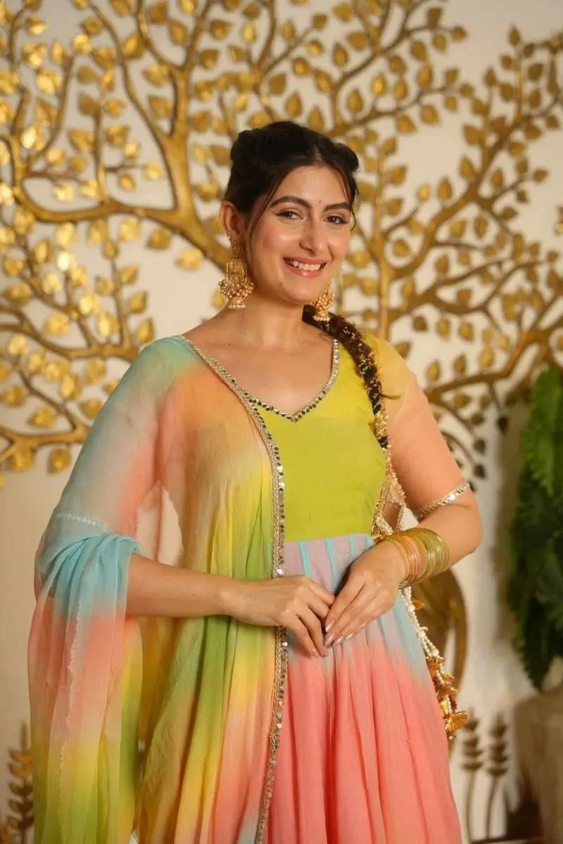 Premium Faux Georgette Anarkali Gown Set - Multi Color - view 4