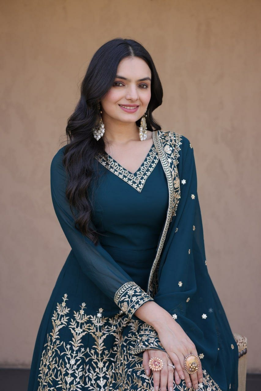 Premium Faux Blooming salwar Suit Set - Rama - view 4