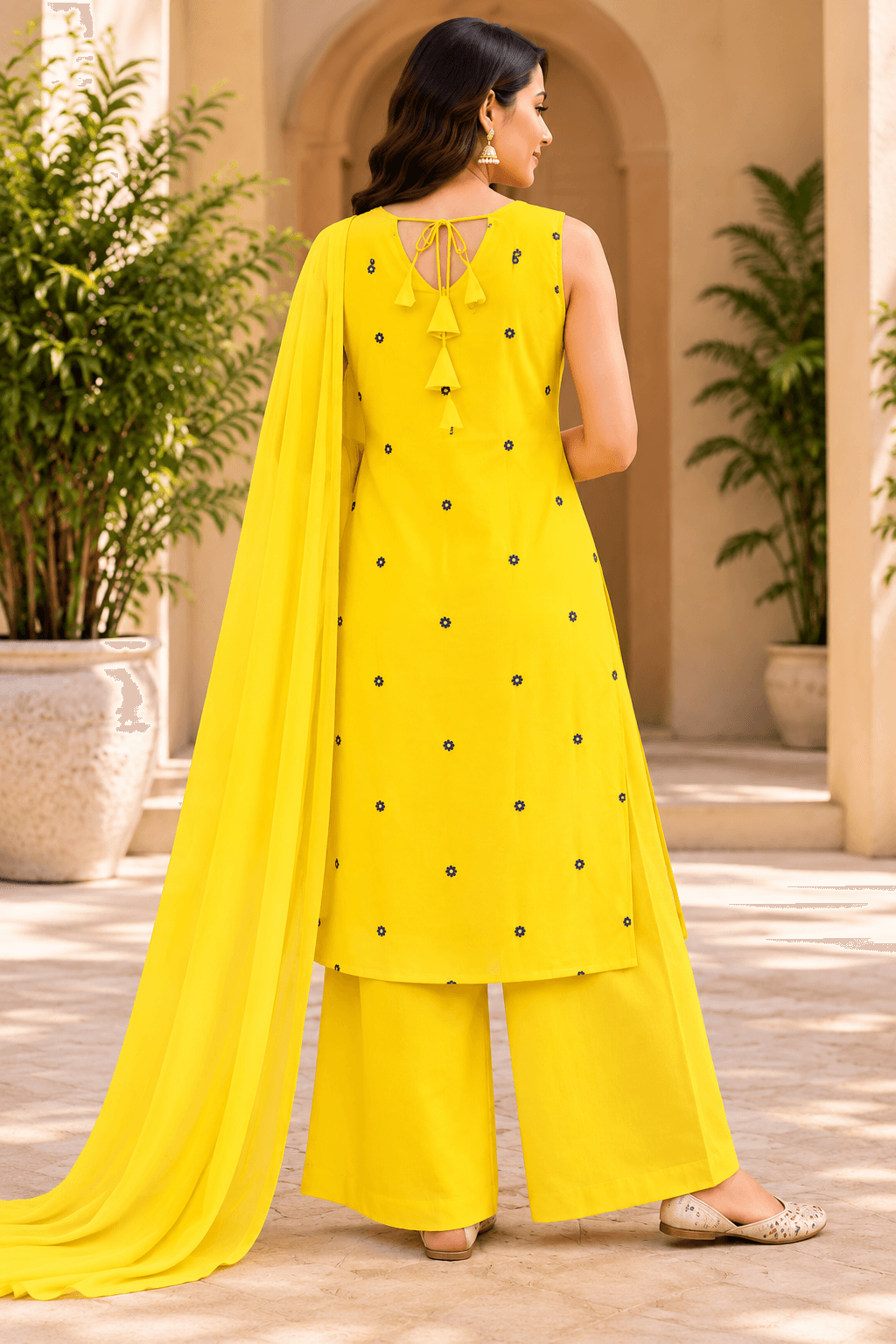 Faux Georgette Salwar Suit Set - Yellow