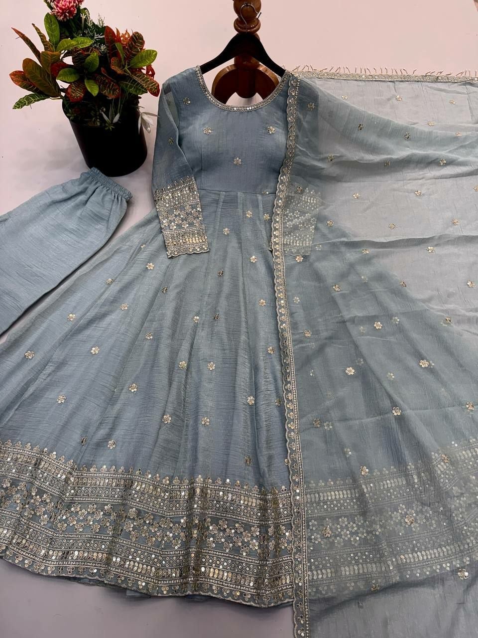 Crunchy Silk Anarkali Gown Set