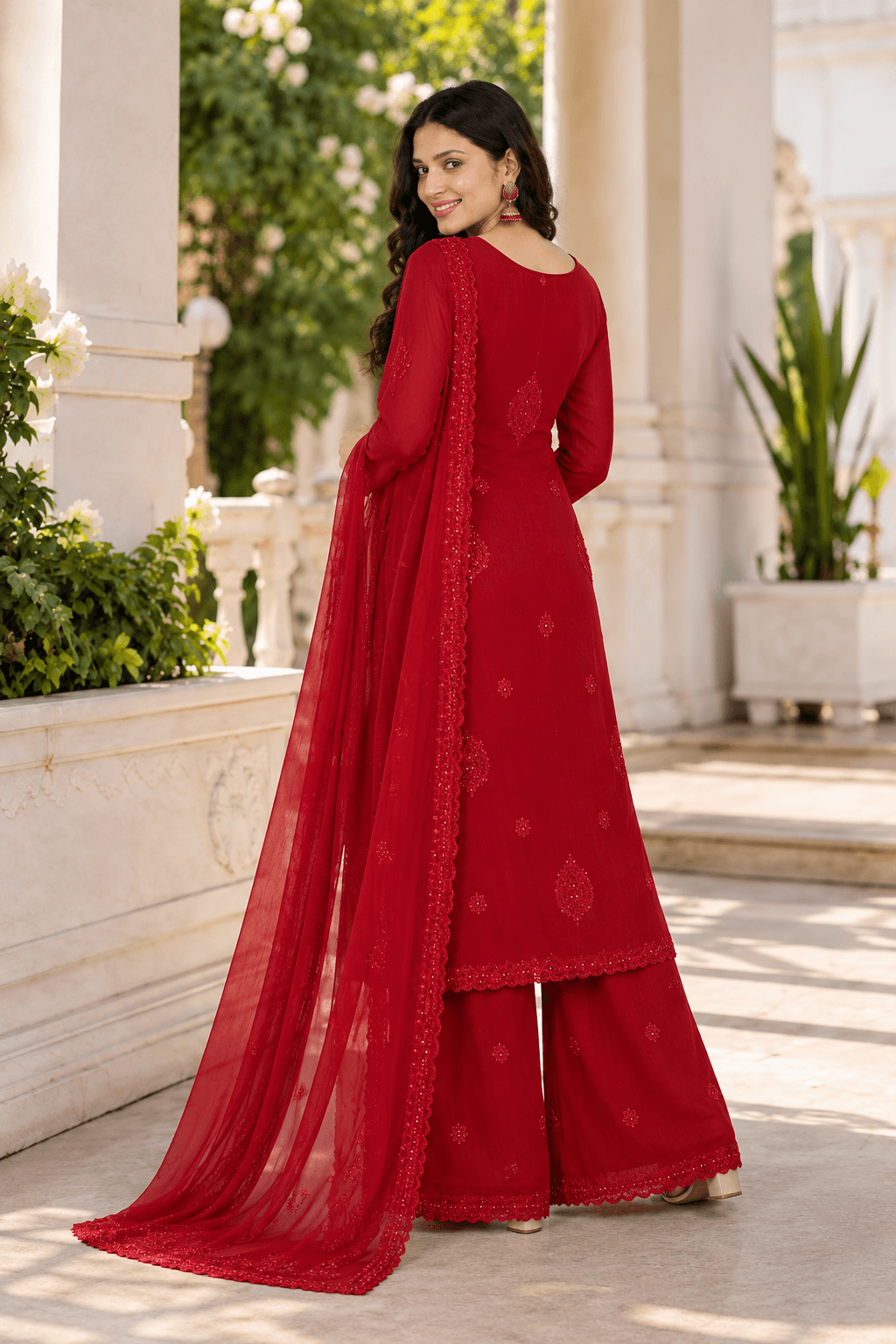 Premium Fox Blooming Georgette Suit set - Red