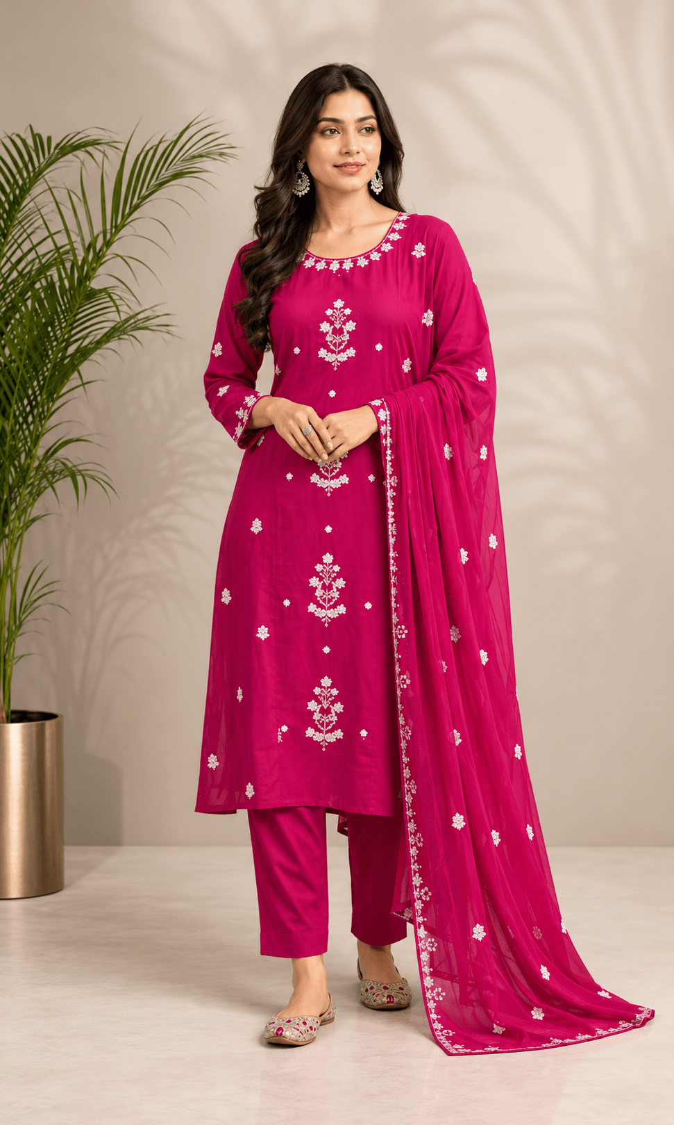 Women's Refined Elegance 3-Piece Embroidered Rayon Slub Kurta Set – PAIR-39-59