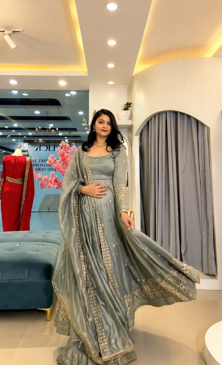 Crunchy Silk Anarkali Gown Set - view 6