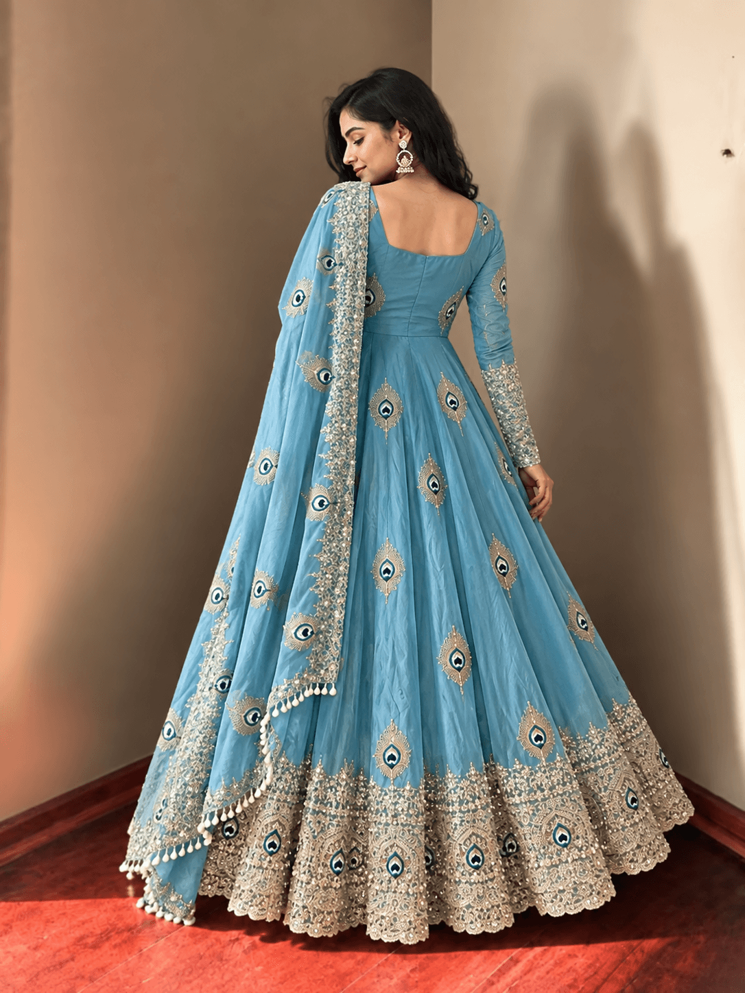 Pure Fendy Silk Anarkali Gown Set - Sky - view 4