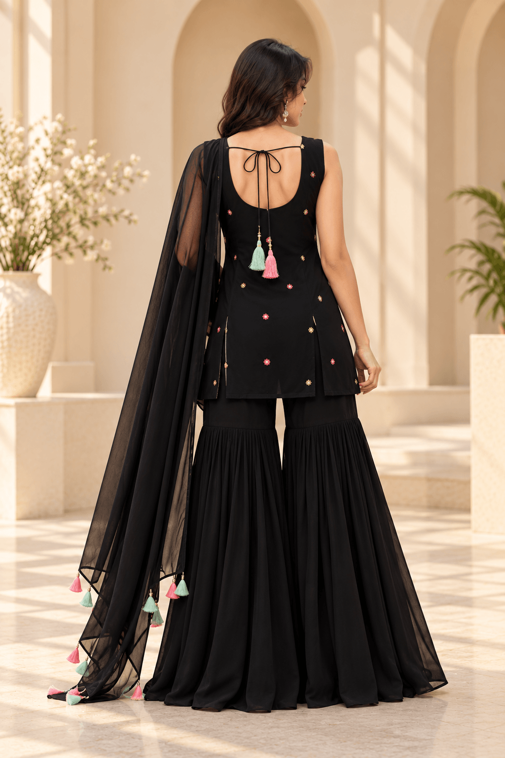 Faux Georgette Salwar Suit Set - Black