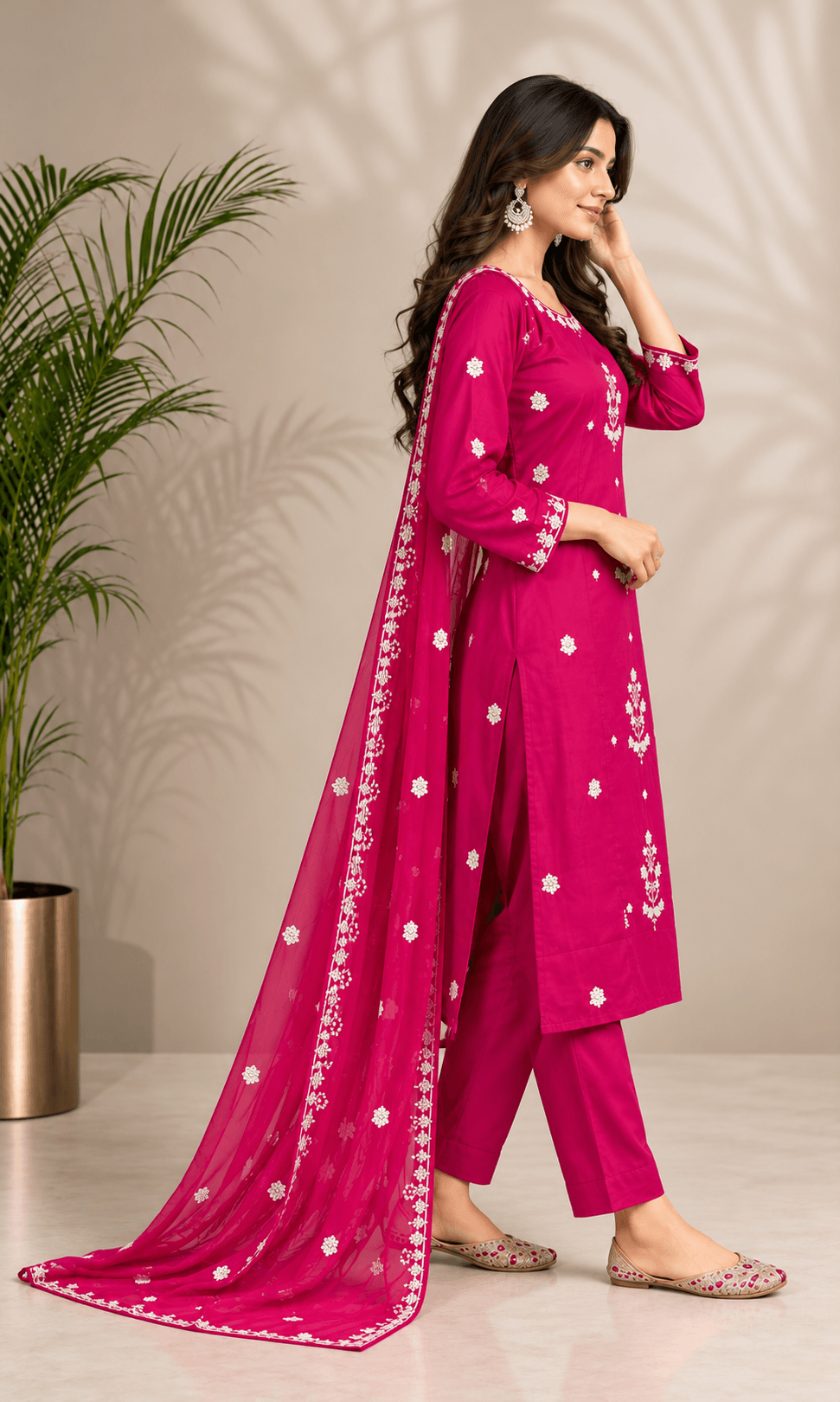 Women's Refined Elegance 3-Piece Embroidered Rayon Slub Kurta Set – PAIR-39-59 - view 4