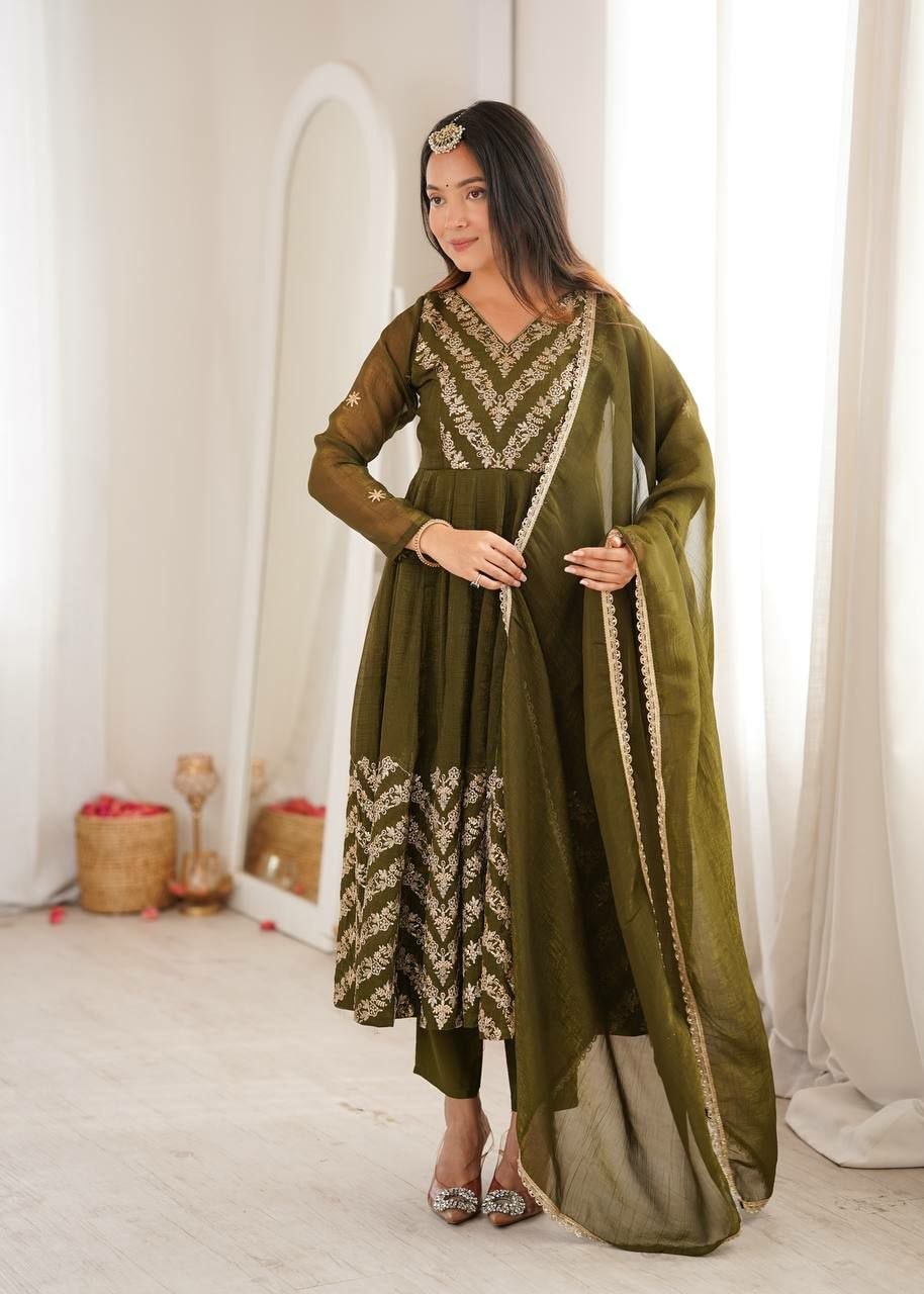 Premium Crunchy Silk Anarkali Gown Set - view 1