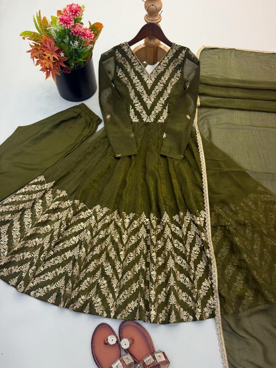 Premium Crunchy Silk Anarkali Gown Set - view 3