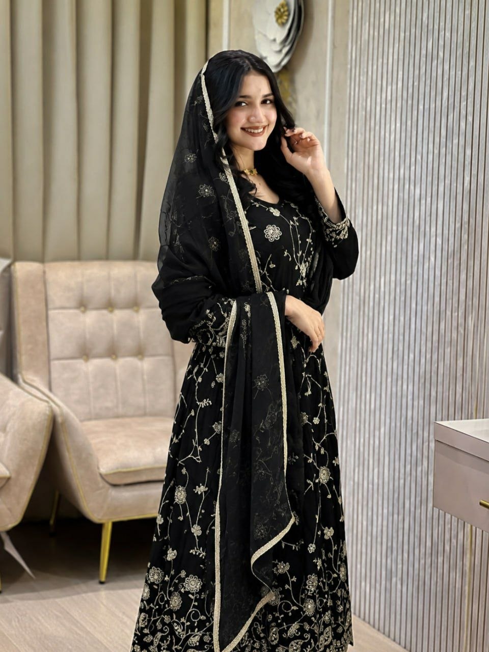Premium Faux Georgette Anarkali Gown Set - view 1