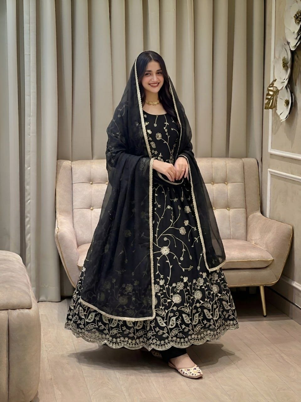 Premium Faux Georgette Anarkali Gown Set - view 5