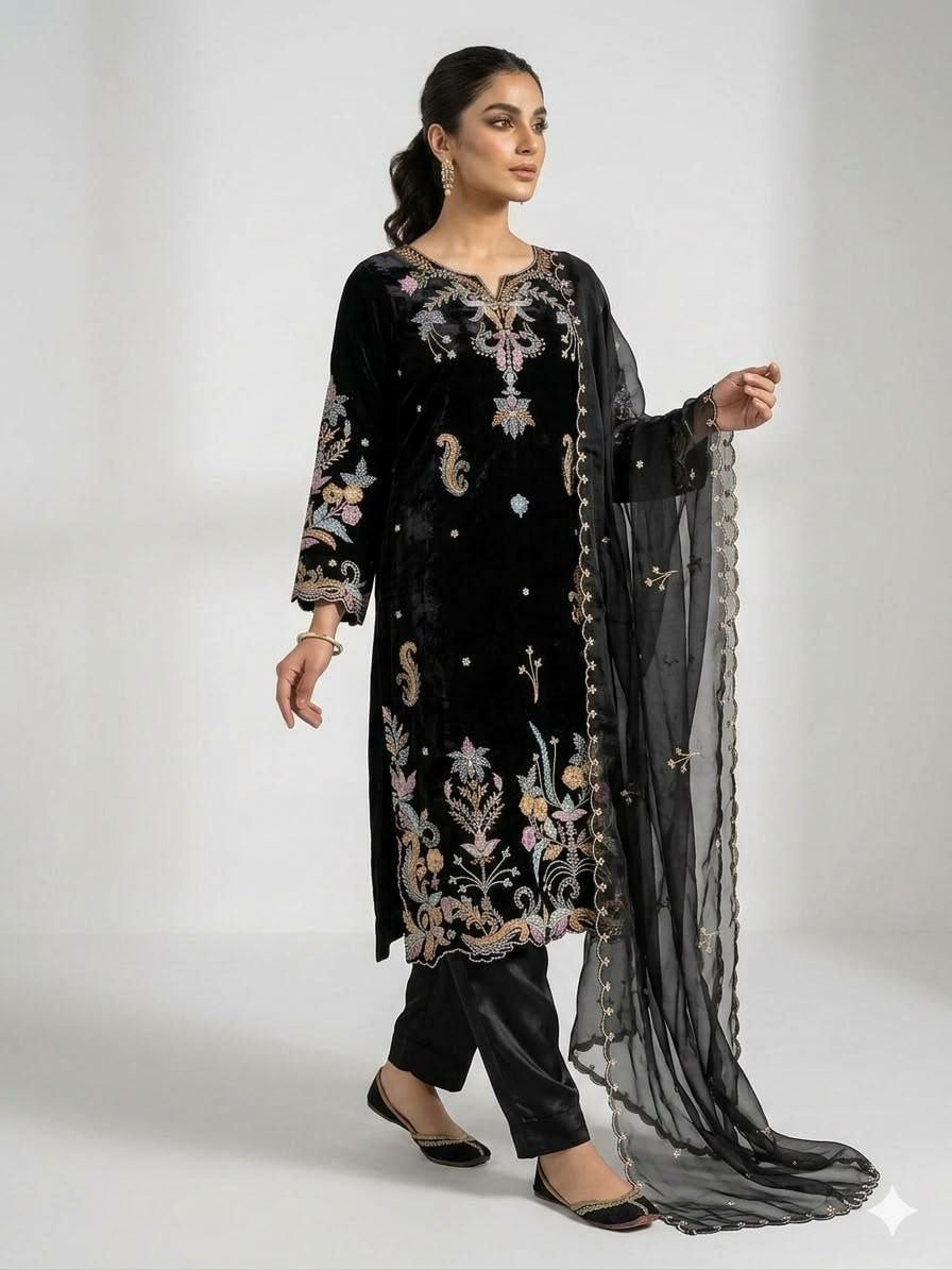 Premium Glass Roman Silk Suit Set