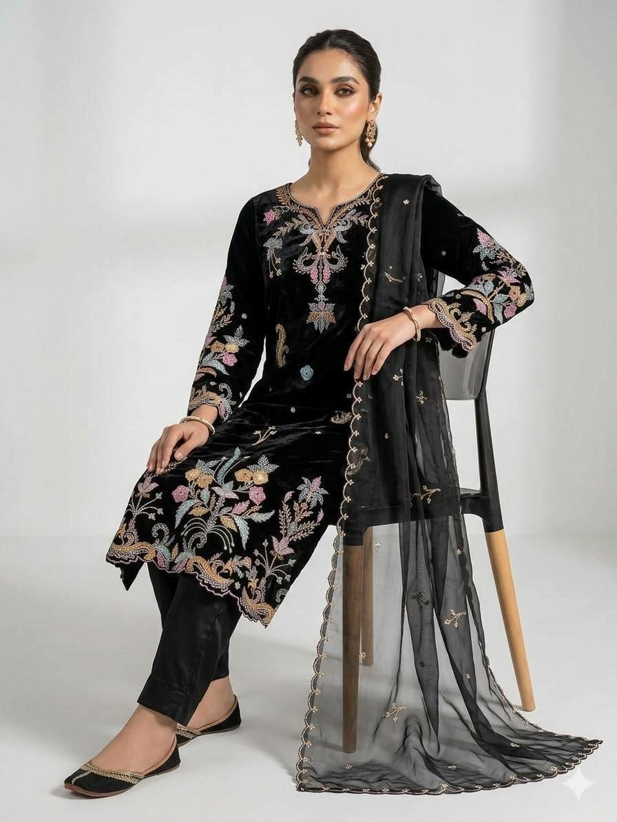 Premium Glass Roman Silk Suit Set