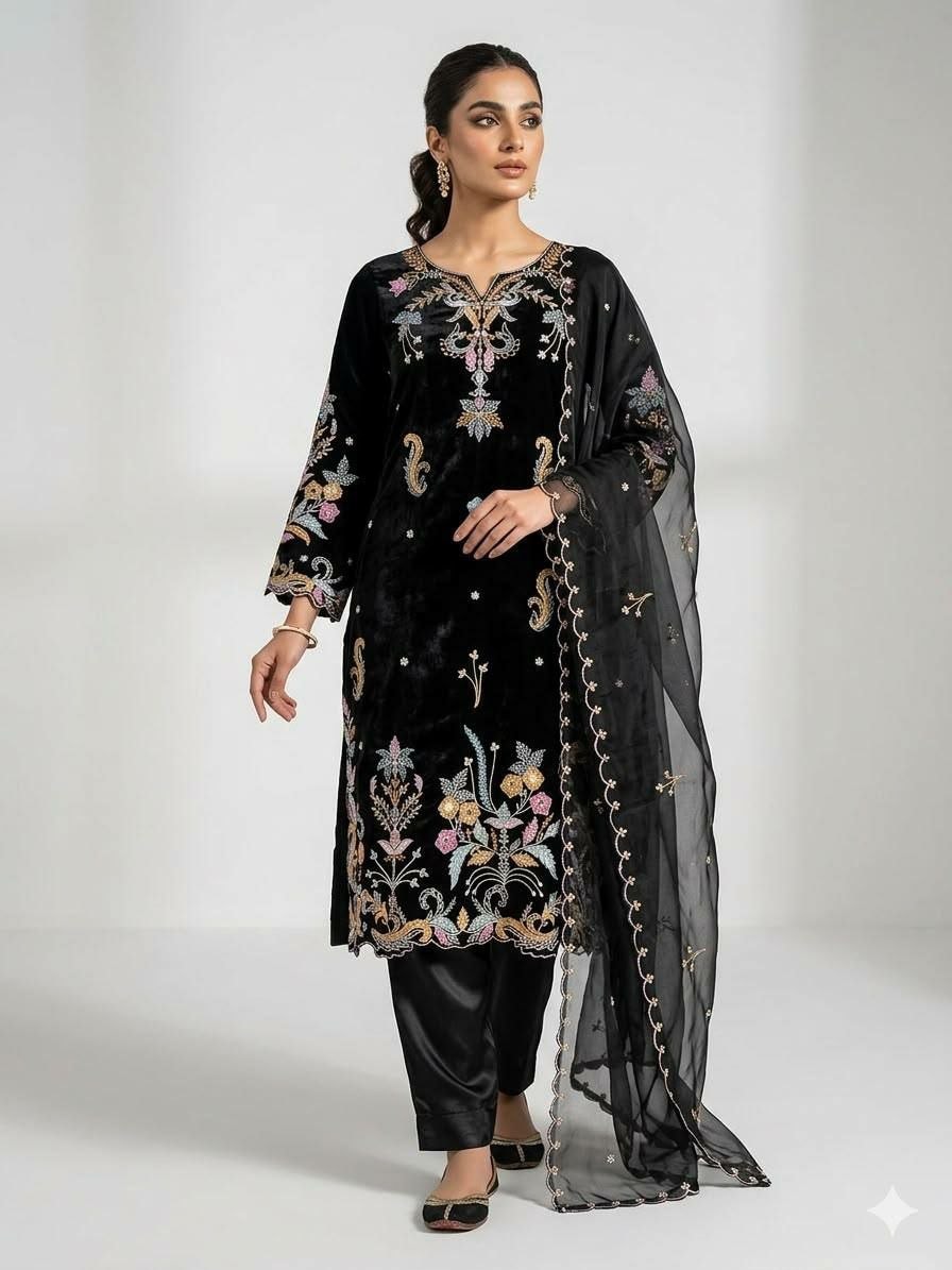 Premium Glass Roman Silk Suit Set - view 2