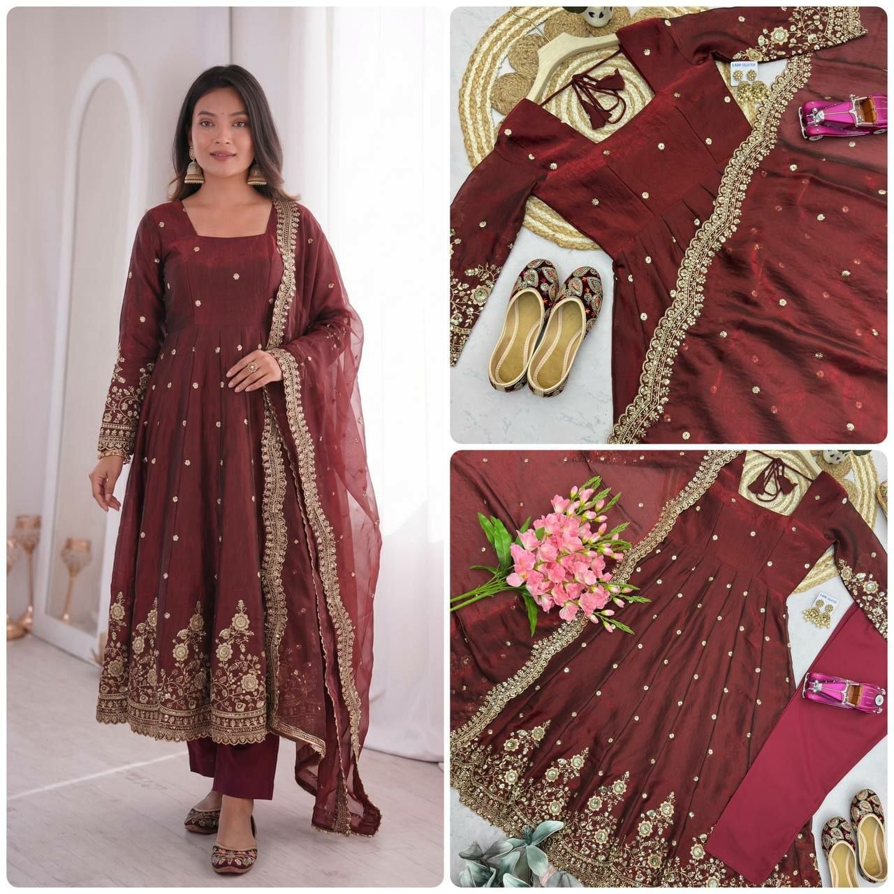 Heavy Two Tone Fandy Anarkali Gown Set
